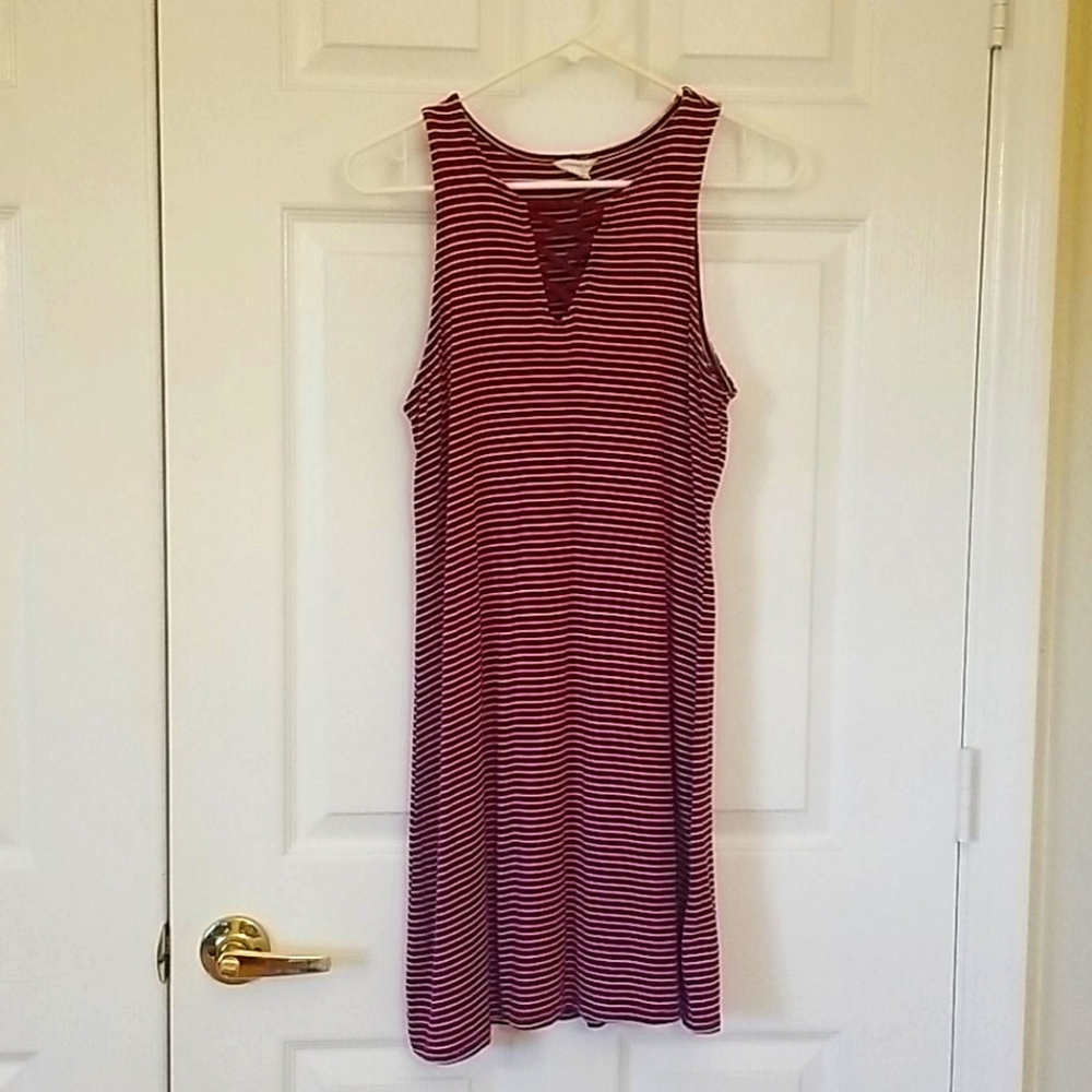 Maroon and white striped dress